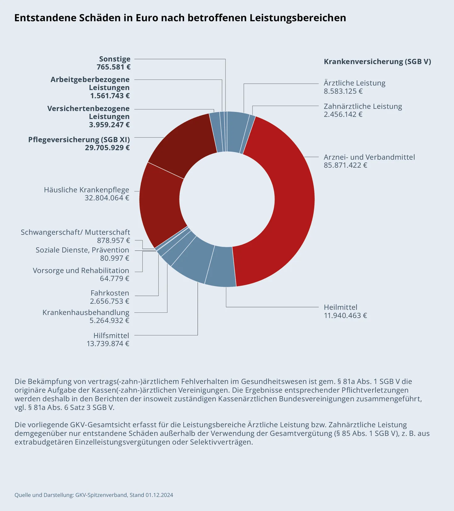 Kreisdiagramm: Entstandene Schäden in Euro nach betroffenen Leistungsbereichen